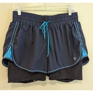 Athleta Hana 2 in 1 Black and Blue Athletic Shorts Size Medium